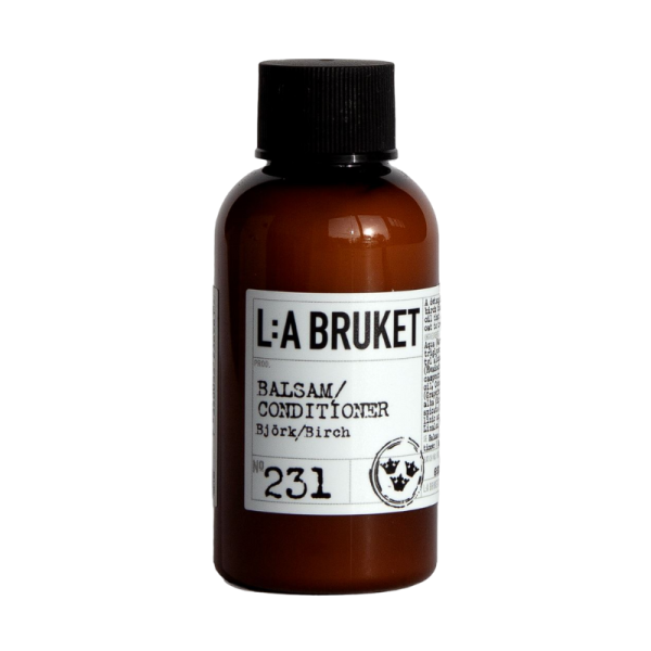 L:A Bruket No. 231 Conditioner Birke in Reisegröße, braune Flasche mit weißem Etikett.