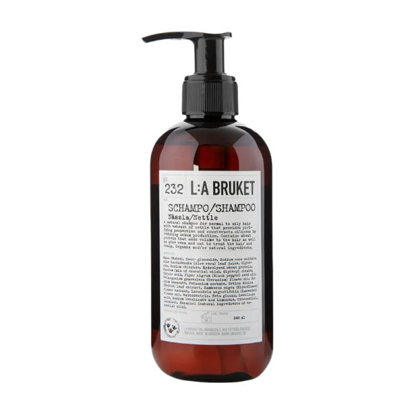 L:A Bruket No. 232 Shampoo Brennnessel 240ml in brauner Flasche mit Pumpspender.