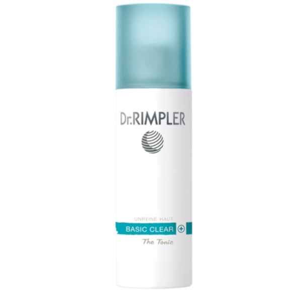 Dr. Rimpler Basic Clear+ The Tonic Flasche mit blauem Deckel, 200 ml, für unreine Haut.