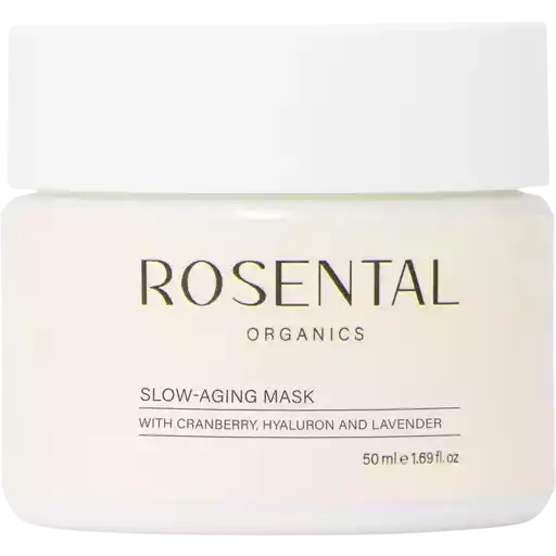 Rosental Organics Slow-Aging Maske, 50 ml, mit Cranberry, Hyaluron und Lavendel in weißer Verpackung.