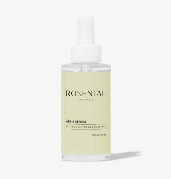 Flasche Rosental Organics Akne Serum mit Zink, Teebaumöl und Probiotika, 30 ml.