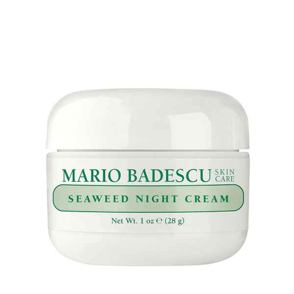 Weiße Dose mit grüner Aufschrift "Mario Badescu Seaweed Night Cream", 28g.