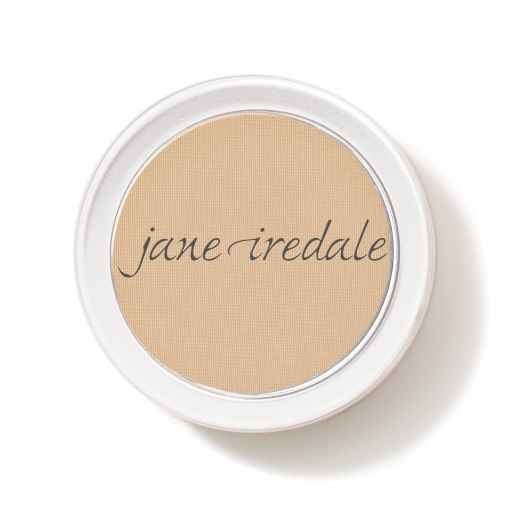 Jane Iredale Pressed Powder Refill in Golden Glow, rundes Make-up-Produkt in beige Verpackung.