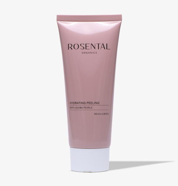 Rosa Tube Rosental Organics Hydrating Peeling mit Jojoba-Perlen, 100 ml, auf weißem Hintergrund.