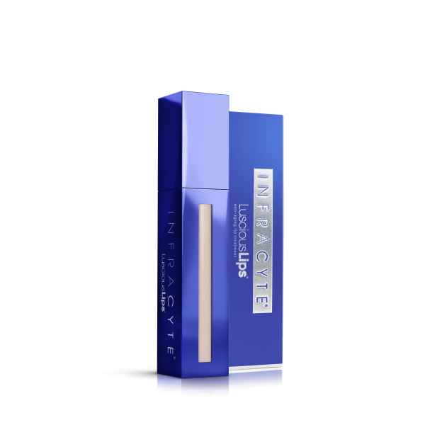 Blaue Verpackung von Infracyte Luscious Lips Lipgloss.