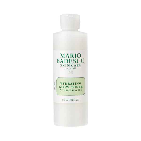 Flasche Mario Badescu Hydrating Glow Toner, 236 ml, auf weißem Hintergrund.