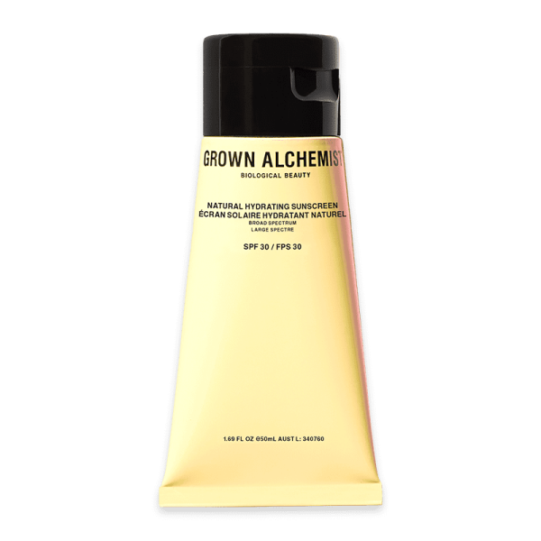 Grown Alchemist Natural Hydrating Sunscreen SPF 30 in gelber Tube, 50 ml.