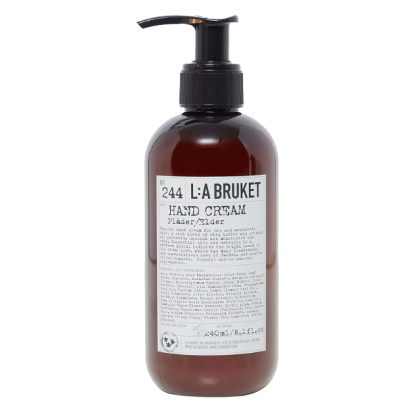 Braune Flasche L:A Bruket No. 244 Handcreme mit Pumpspender, 240 ml.