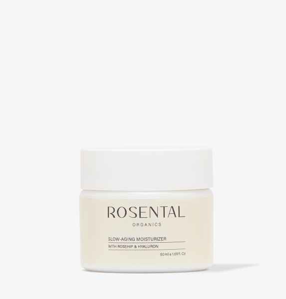 Rosental Organics Slow-Aging Moisturizer mit Hagebutte und Hyaluron, 50 ml, weißer Tiegel.