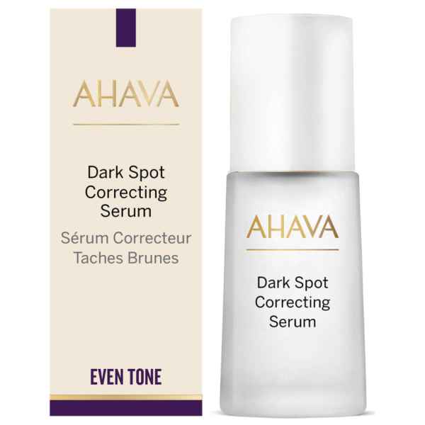 AHAVA Dark Spot Correcting Serum 30 ml, Produktbild mit Verpackung und Flasche.