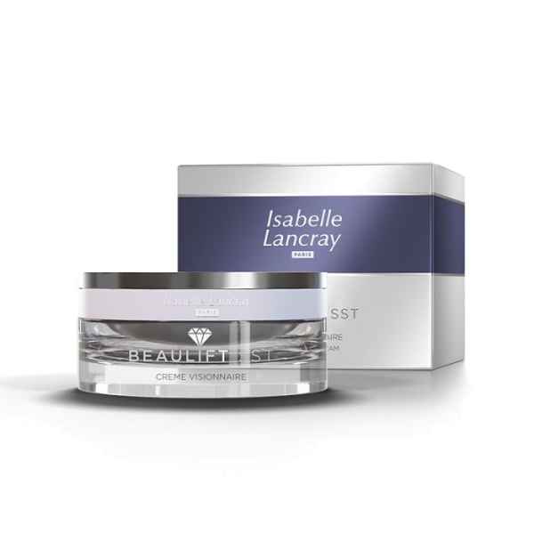 Isabelle Lancray Beautifit 1st Creme Visionnaire, Produktbild mit Cremebehälter und Verpackung.