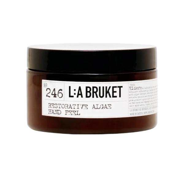 L:A Bruket No. 246 Restorative Algae Hand Peeling in brauner Dose mit weißem Etikett.