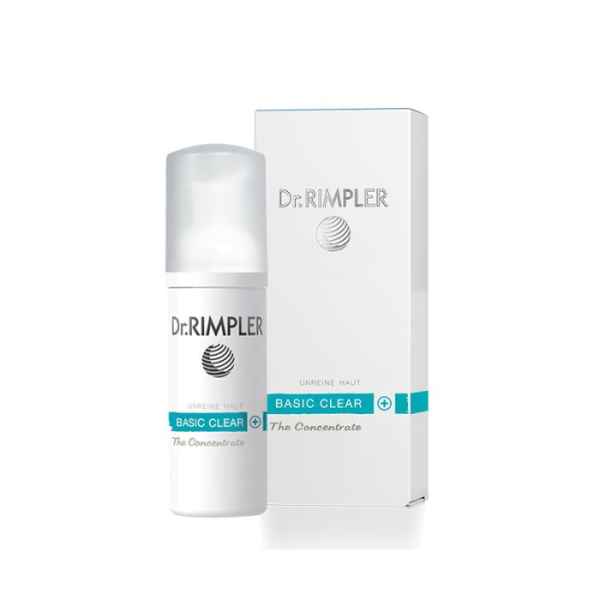 Dr. Rimpler Basic Clear The Concentrate Produktflasche und Verpackung für unreine Haut.