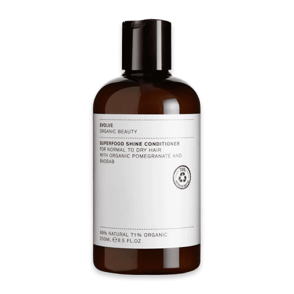 Evolve Organic Beauty Superfood Shine Conditioner für normales bis trockenes Haar, 250ml, mit Granatapfel und Baobab.